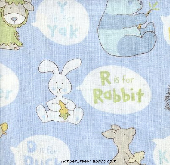 Zoophabet Animals Tossed Fabric Blue Fabric